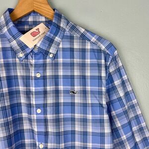 NEW Vineyard Vines Classic Fit Shirt Men Medium Blue Plaid Performance Button Up